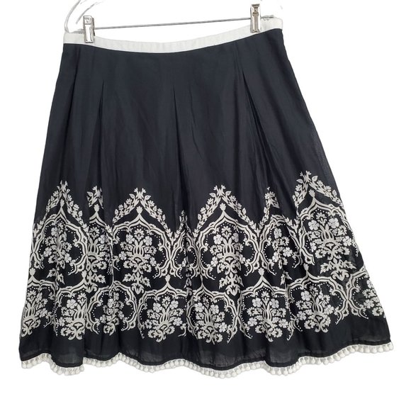 LOFT Dresses & Skirts - Loft NWT Size 12 Skirt Cotton Pleated A-line Beaded Pom Pom Hem Lined Midi Black